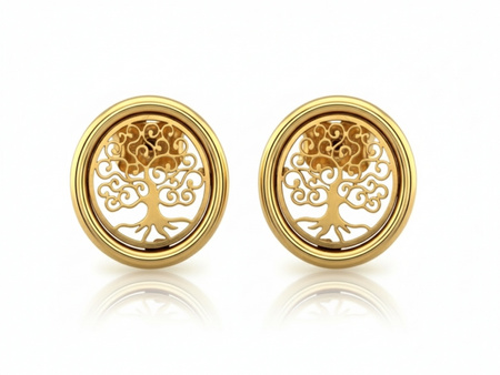 Kolczyki złote ażurowe drzewko szczęścia na sztyfcie