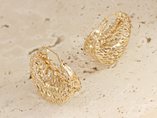 Kolczyki złote duże przestrzenne ażurowe