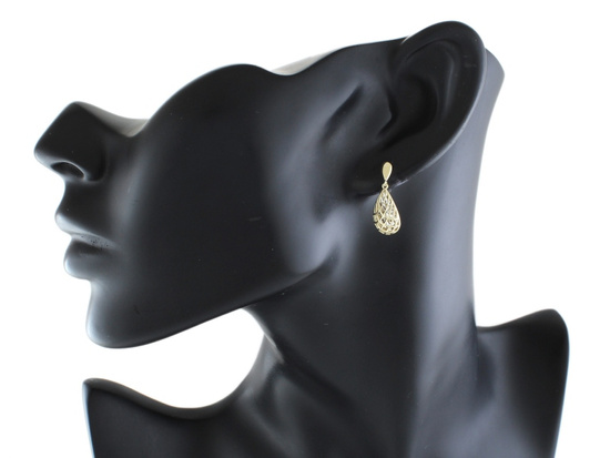 Kolczyki złote wiszące ażurowe na sztyfcie