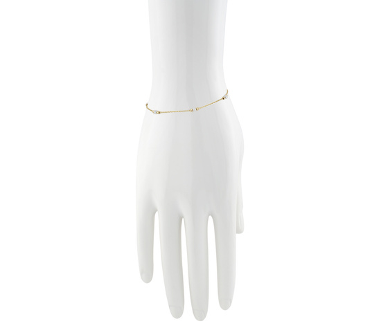 Złota bransoletka 585 z perłami i diamentowanymi kuleczki - 17 - 19 cm