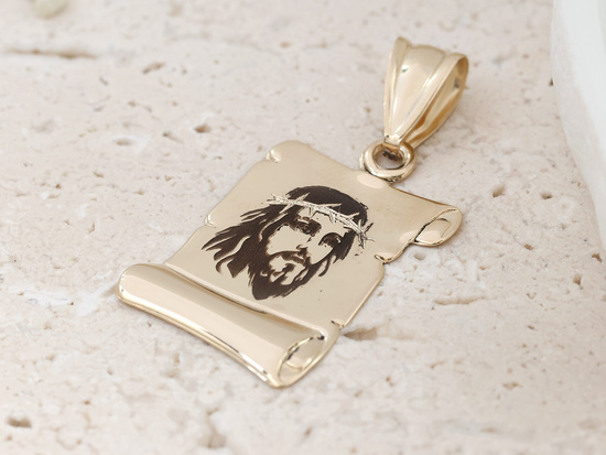 Złoty medalik papirus Jezus w cierniowej koronie