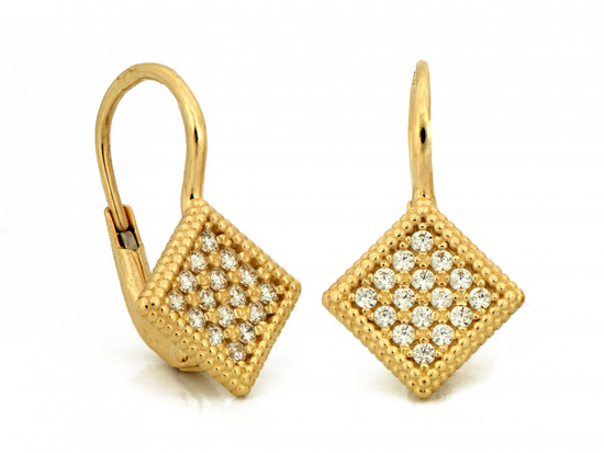 Kolczyki złote kwadraty z cyrkoniami angielskie zapięcie