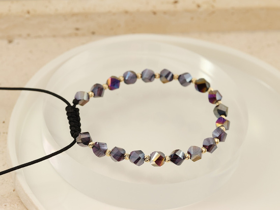 Bransoletka złota sznurkowa kolorowe kamienie i złote kuleczki