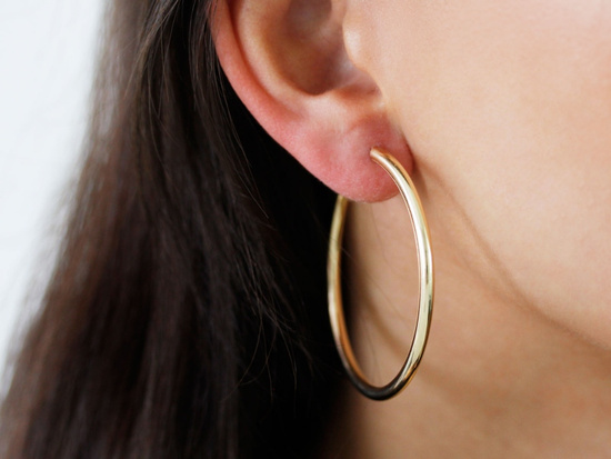 Złote kolczyki duże koła 48mm szarniry