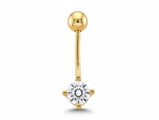 Kolczyk złoty piercing do pępka z cyrkonią
