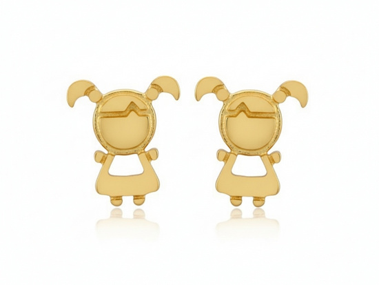Kolczyki złota dziewczynka na sztyfcie przy uchu