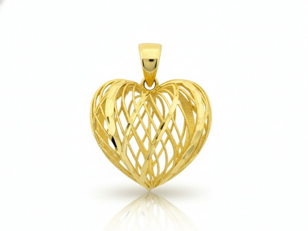 Zawieszka złota ażurowe serce przestrzenne błyszczące