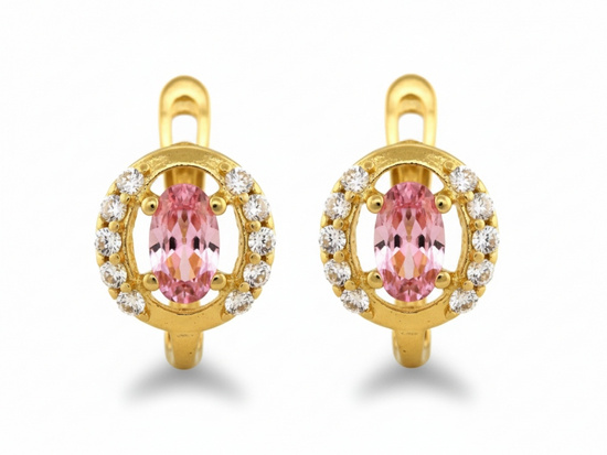 Złote kolczyki z różowym oczkiem