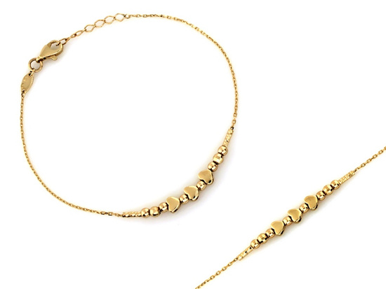 Bransoletka złota łańcuszkowa z kulkami i sercami