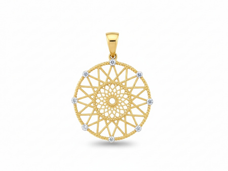 Zawieszka złota okrągła delikatna ażurowa dwukolorowa