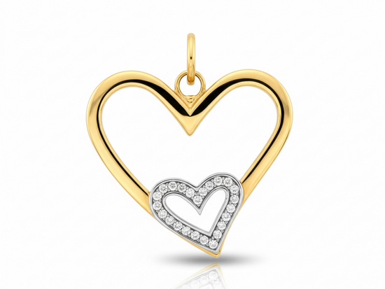 Złota zawieszka z dwóch serc z cyrkoniami