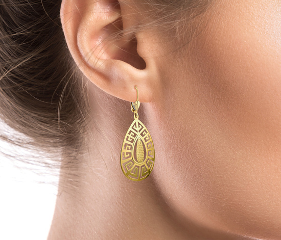 Złote kolczyki wiszące 585 nowoczesny grecki wzór