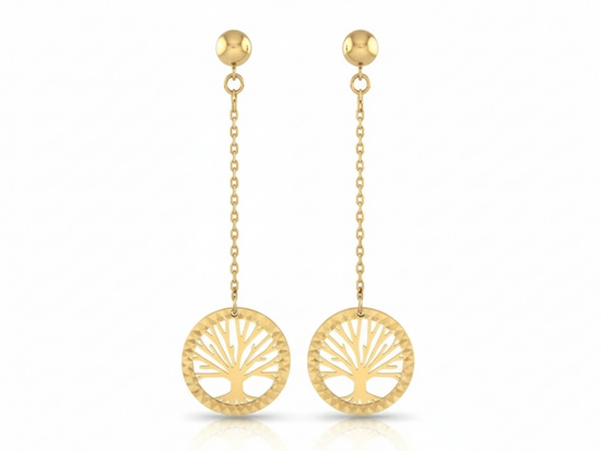 Kolczyki złote drzewko szczęścia na długim łańcuszku