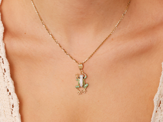 Zawieszka złota żaba bogato wysadzana cyrkoniami