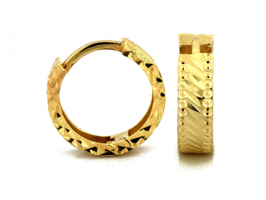 Kolczyki złote małe kółeczka szerokie frezowane 13mm