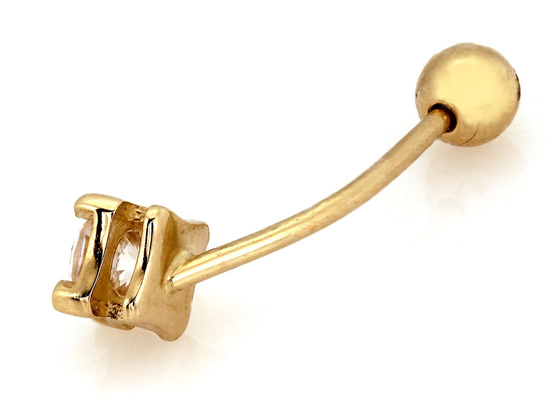 Złoty kolczyk do pępka kwadrat z cyrkonią