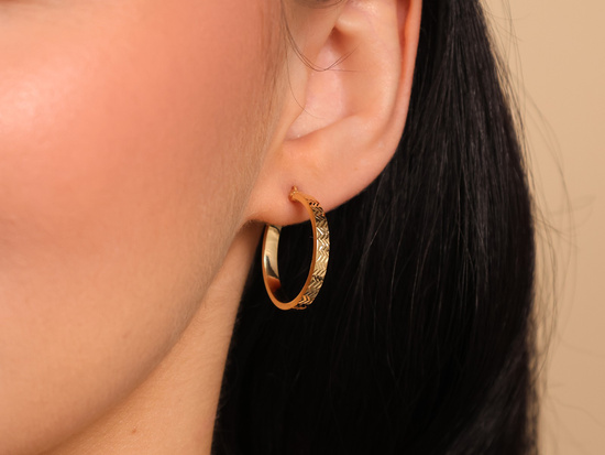 Złote kolczyki diamentowane szerokie kółka 25mm