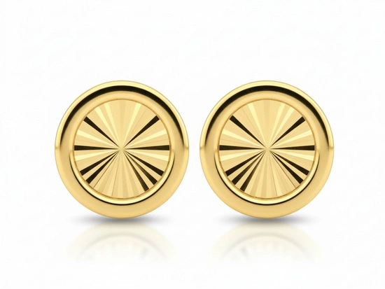Złote kolczyki na sztyfcie okrągłe frezowane