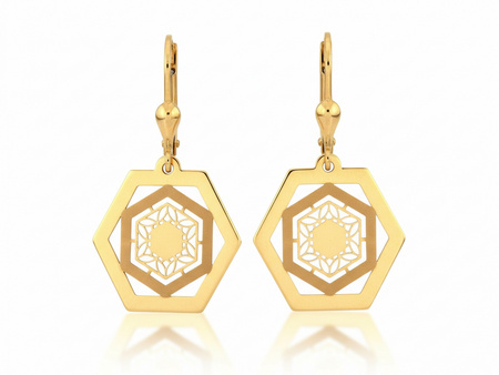 Kolczyki złote wiszące sześciany angielskie zapięcie