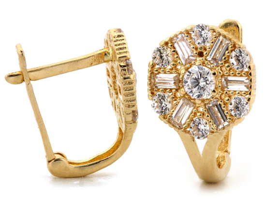 Kolczyki złote angielskie z cyrkoniami delikatne dla dziewczynki