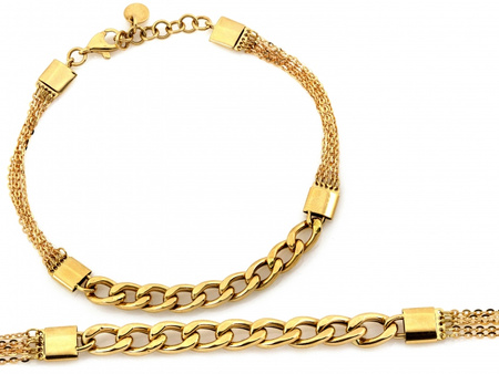Bransoletka złota szeroka z łączonych łańcuszków elementowa