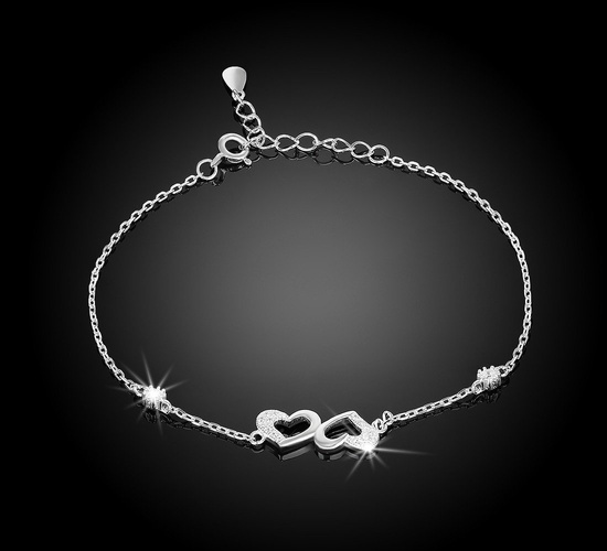 Bransoletka srebrna 925 z diamentowymi cyrkoniami - serca