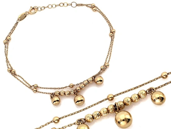 Złota bransoletka podwójna łańcuszkowa z kulkami