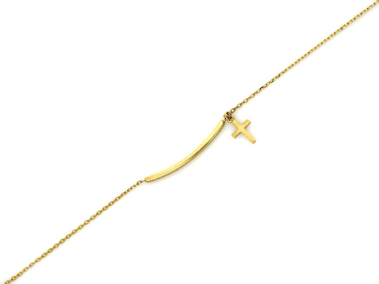 Bransoletka złota łańcuszkowa ze sztywną wstawką i krzyżykiem