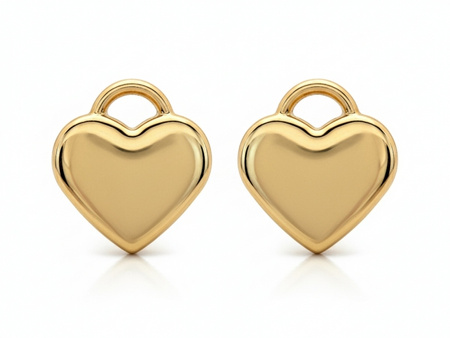 Złote kolczyki serce kłódka na sztyfcie błyszczące