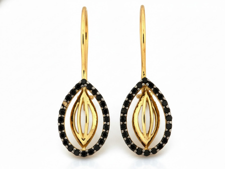 Kolczyki złote na biglu z czarnymi cyrkoniami