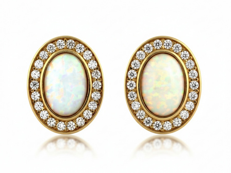 Złote kolczyki na sztyfcie z opalem i cyrkoniami markiza