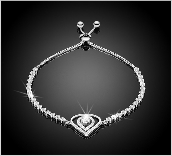 Bransoletka srebrna 925 z diamentowymi cyrkoniami  - serce