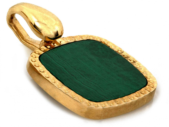 Zawieszka złota kwadratowa z malachitem