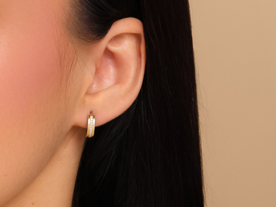 Złote kolczyki kółka z cyrkoniami 14mm