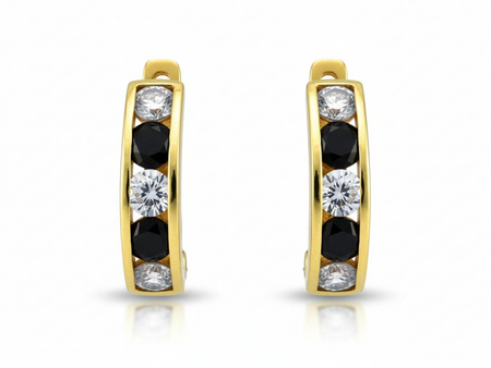 Złote kolczyki przecinki z czarnymi cyrkoniami