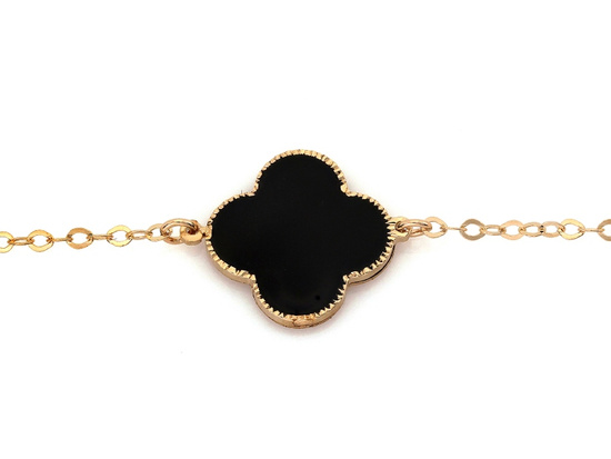 Bransoletka złota delikatny łańcuszek ozdoba z czarnym onyksem