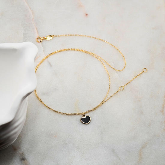 Złoty naszyjnik 585 - serce z czarną masą onyksową