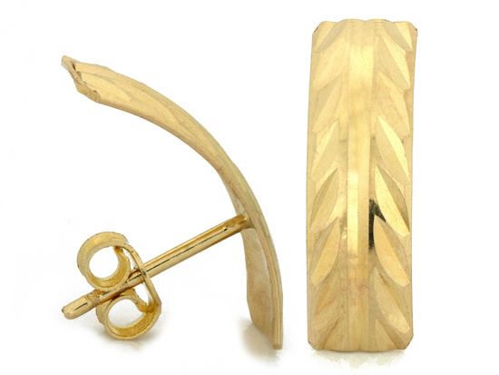 Kolczyki złote na sztyfcie długie blaszki wzór w jodełkę