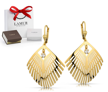 Złote kolczyki 585 - wiszące ażurowe boho wachlarze