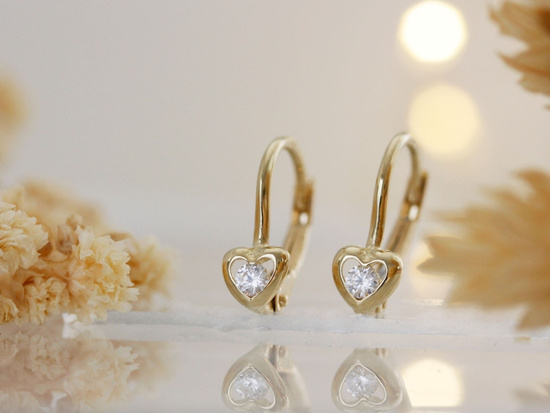 Kolczyki złote delikatne z sercem dla dziewczynki