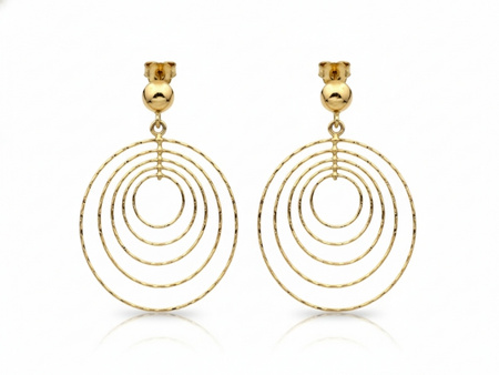 Kolczyki złote duże wiszące z kół o różnym rozmiarze