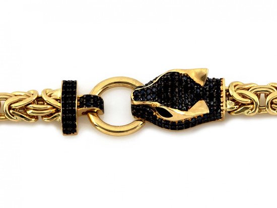Bransoletka złota gruba okazała z głową pantery czarne kamienie