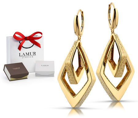 Złote kolczyki 585 wiszące zdobione o geometrycznym kształcie