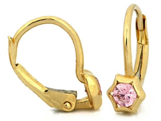 Kolczyki złote angielskie z różową cyrkonią