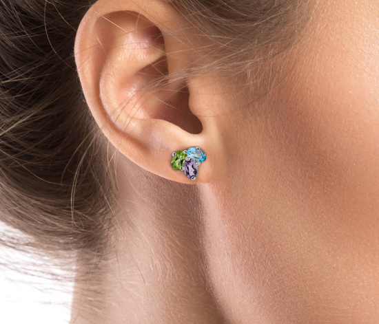 Srebrne kolczyki 925 z naturalnymi ametystami, oliwinami i topazami