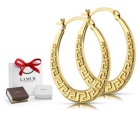 Złote kolczyki owalne koła 585 z greckim wzorem