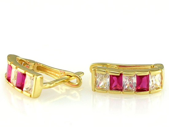 Złote kolczyki z różowymi cyrkoniami