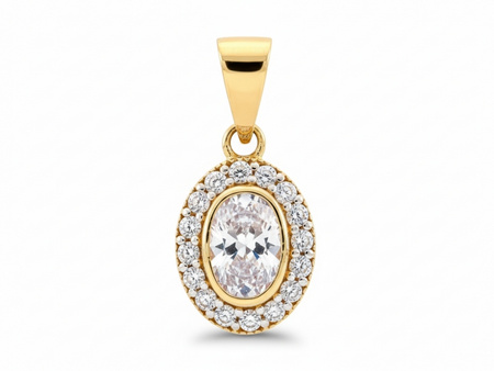 Delikatna złota zawieszka owalna z cyrkoniami