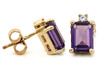 Kolczyki złote na sztyfcie z prostokątnym ametystem