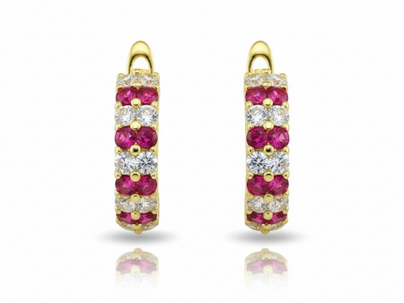 Kolczyki złote dla dziewczynki z czerwonymi cyrkoniami